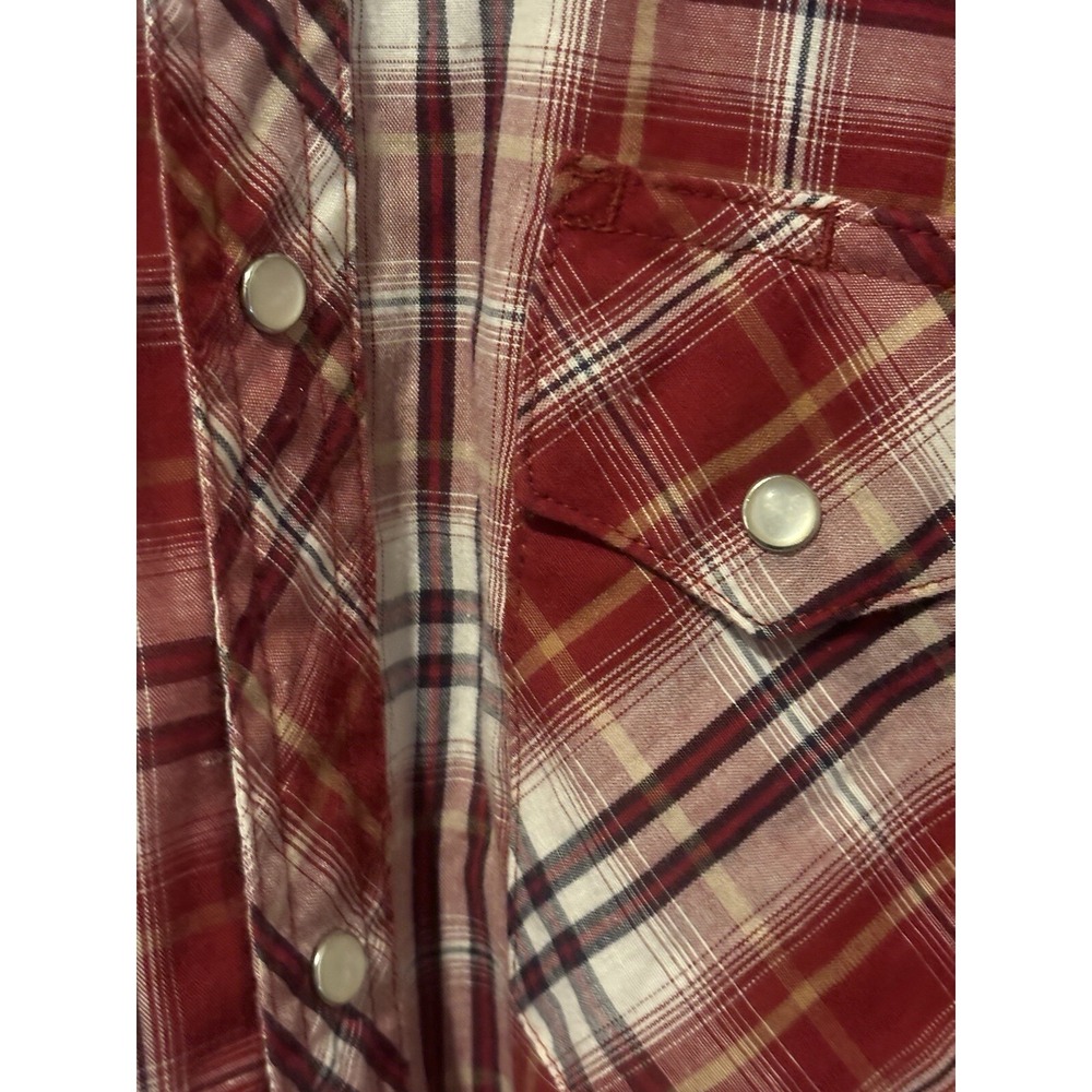 Wrangler Cowboy Red Plaid Button Up Shirt Pearl Snap Western Wear‎ Mens Medium - Picture 5 of 10
